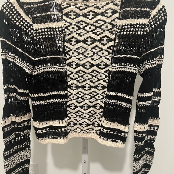 Free People Cardigan WOMENS XS Crochet Open Knit Aztec Stripe Long Sleeve Crop - Picture 3 of 4